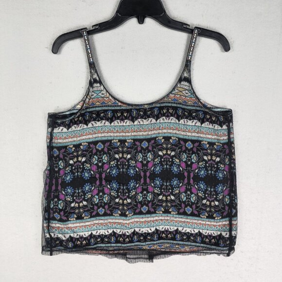 Lily White Blouse Womens M Multicolor Bohemian Chiffon/Lace Combo Strappy V-Neck - Picture 6 of 6